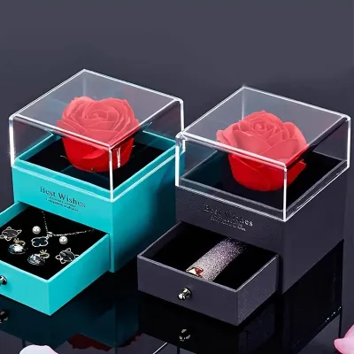 Luxury Rose Flower Jewelry Box with Silver Necklace